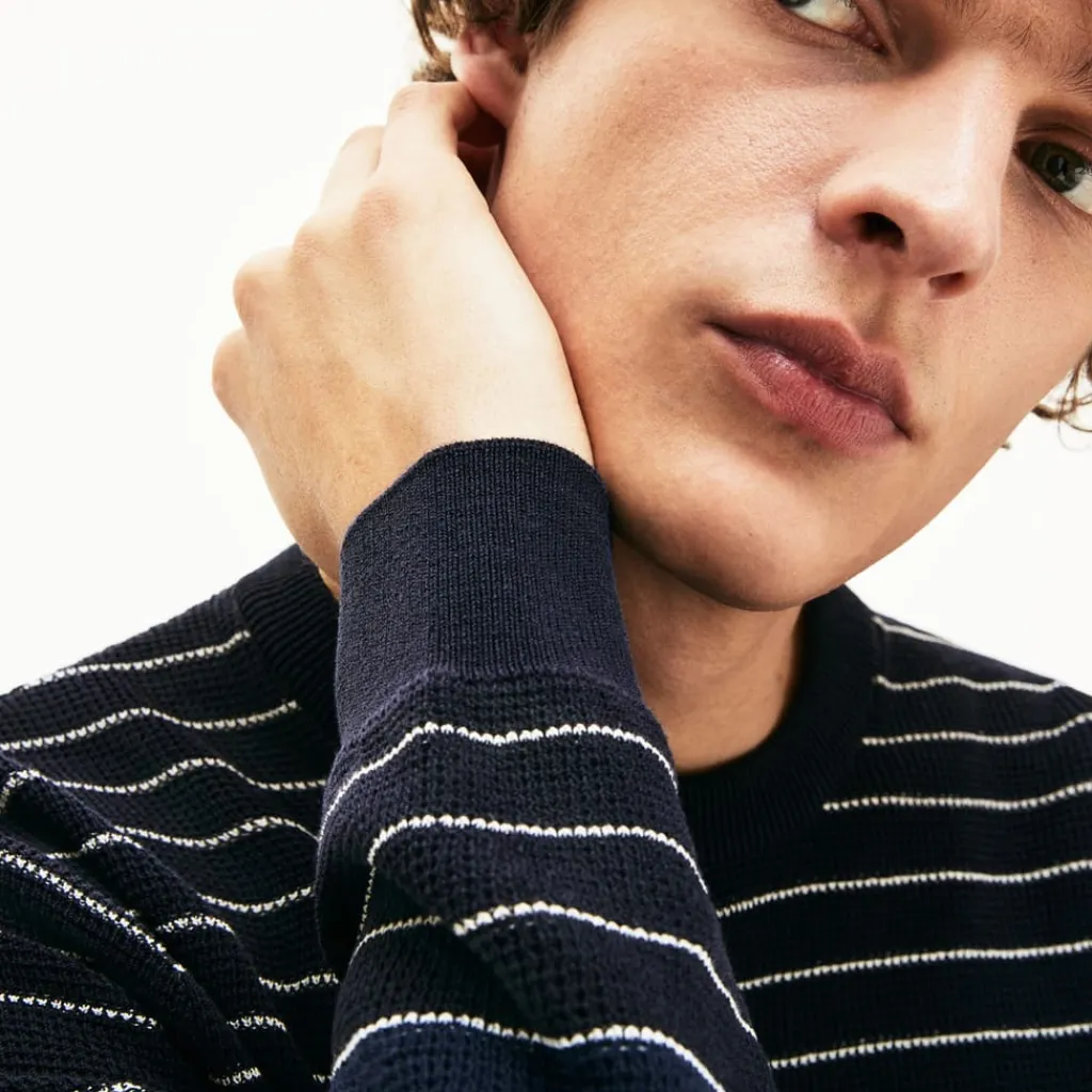 Sweatshirts*Lacoste Striped Textured Cotton Sweatshirt in Navy