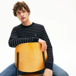 Sweatshirts*Lacoste Striped Textured Cotton Sweatshirt in Navy
