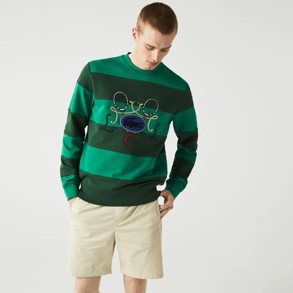 Sweatshirts*Lacoste Tennis Design Striped Crewneck Sweatshirt in Green