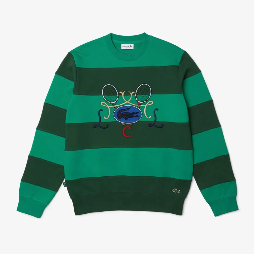 Sweatshirts*Lacoste Tennis Design Striped Crewneck Sweatshirt in Green