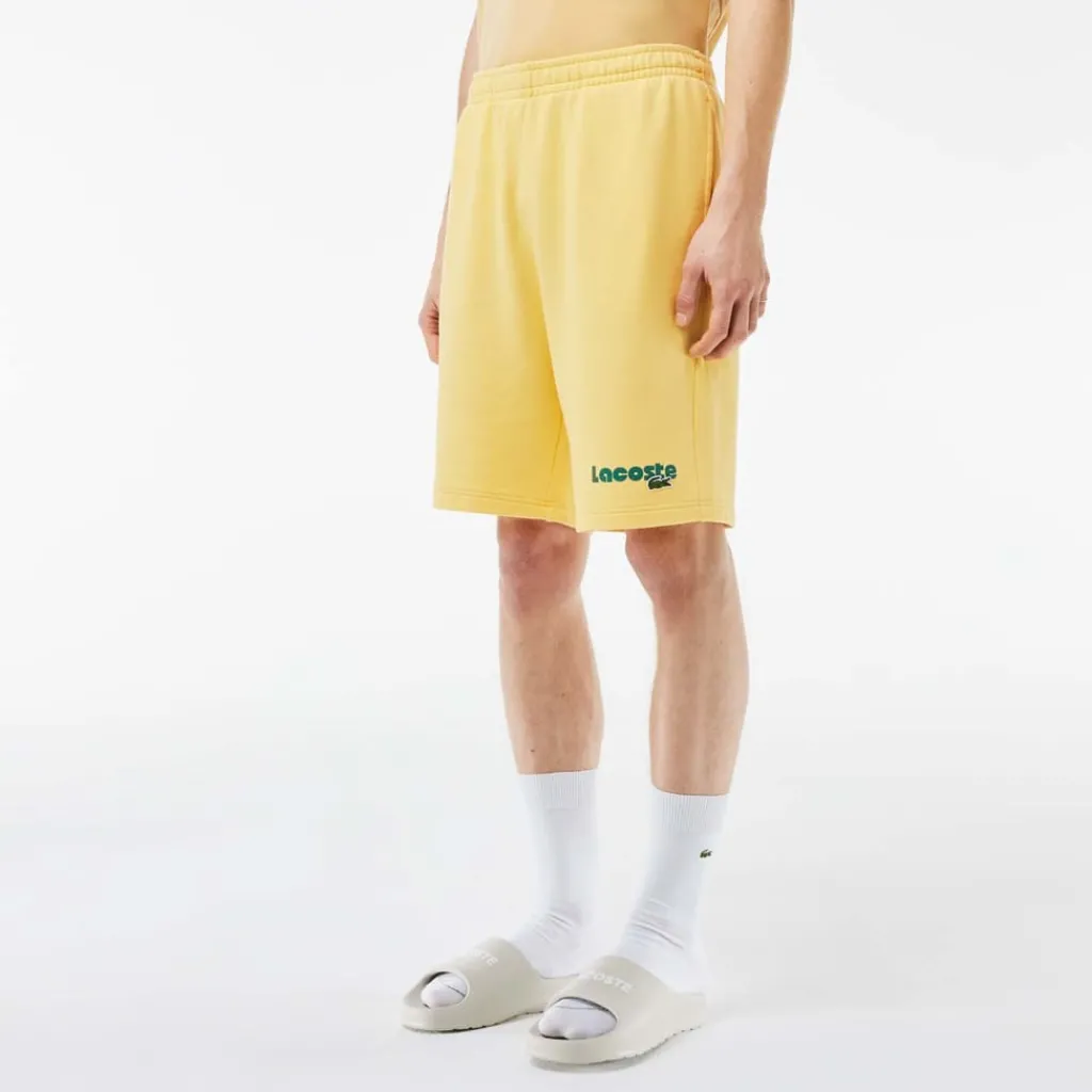 Shorts*Lacoste Washed Effect Printed Fleece Shorts in Yellow