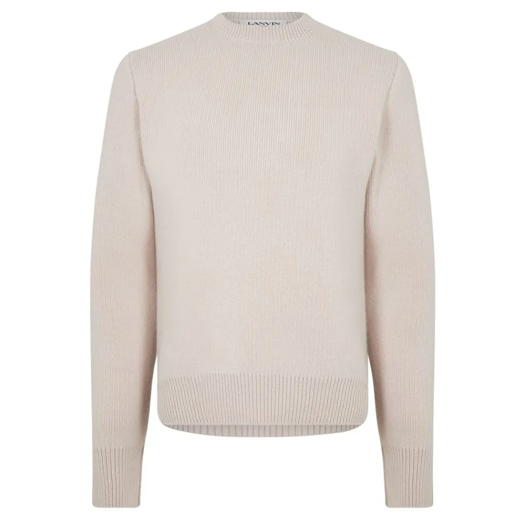 Knitwear*Lanvin Crew Neck Regular Fit Long Sleeve Sweater in Beige