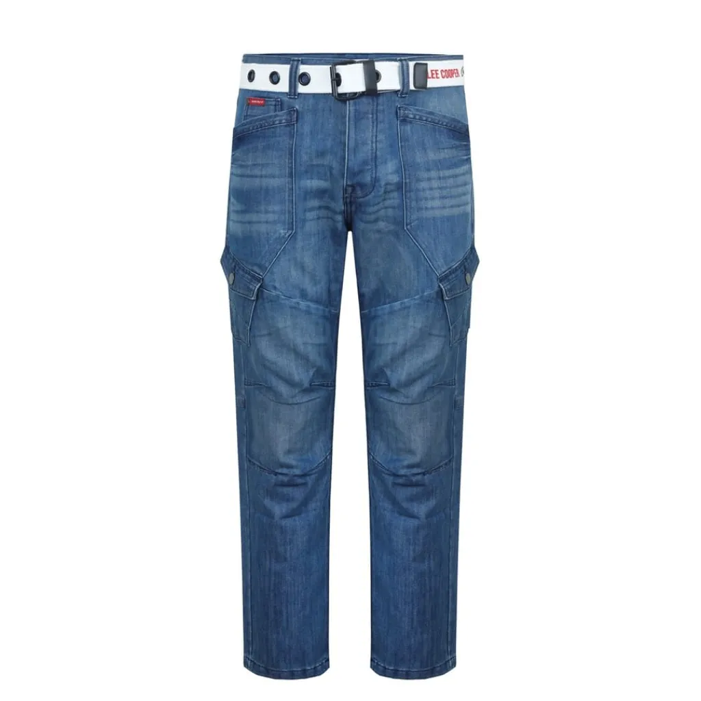 Jeans*Lee Cooper Mens Belted Cargo Jeans in Blue