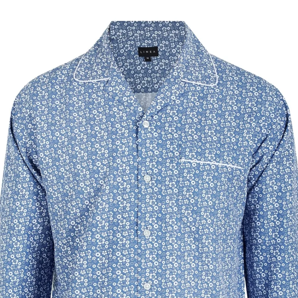 Underwear And Socks*Linea Geo Collared Neck Pyjama Set in Blue