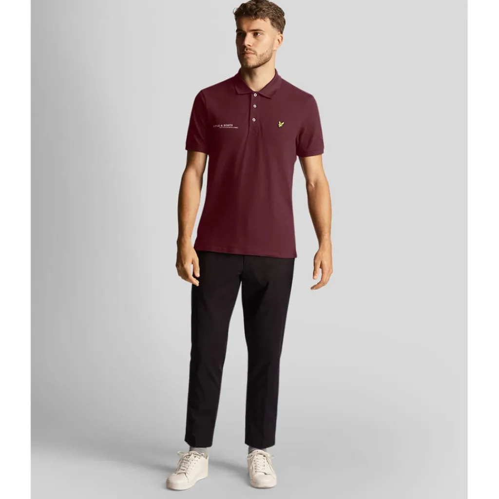Polo Shirts*Lyle And Scott Co-Ordinate Print Plain Polo Shirt in Burgundy