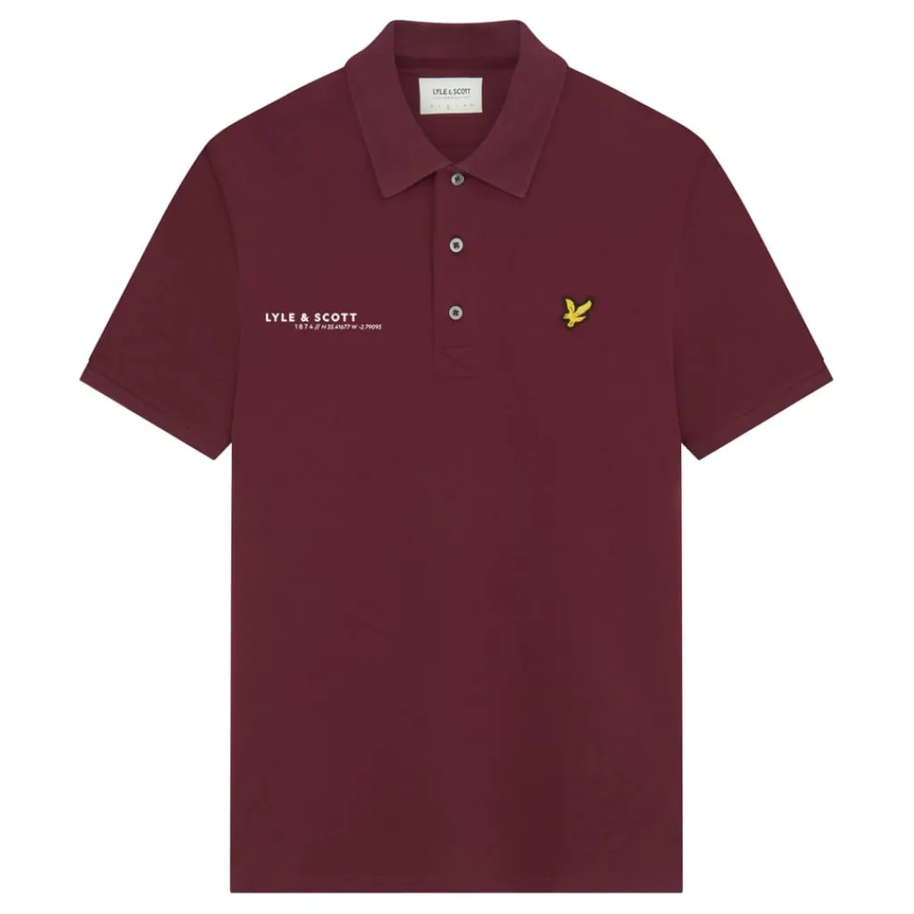 Polo Shirts*Lyle And Scott Co-Ordinate Print Plain Polo Shirt in Burgundy