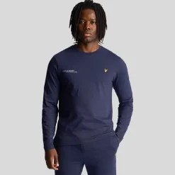 T-Shirts And Vests*Lyle And Scott Co-Ordinate Print Plain Long Sleeve T-Shirt in Navy
