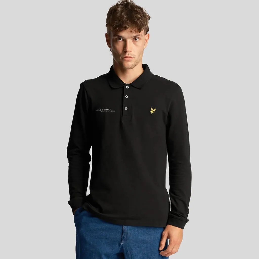 Polo Shirts*Lyle And Scott Co-Ordinate Print Long Sleeve Polo Shirt in Black