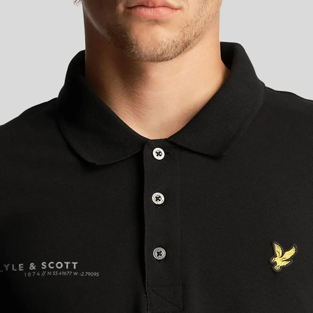 Polo Shirts*Lyle And Scott Co-Ordinate Print Long Sleeve Polo Shirt in Black