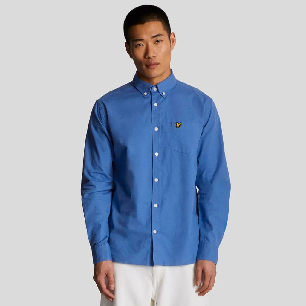 Shirts*Lyle And Scott Cotton Linen Button Down Shirt in Blue