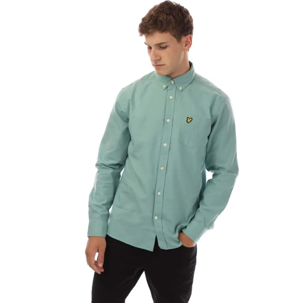 Shirts*Lyle And Scott Cotton Linen Button Down Shirt in Turquoise