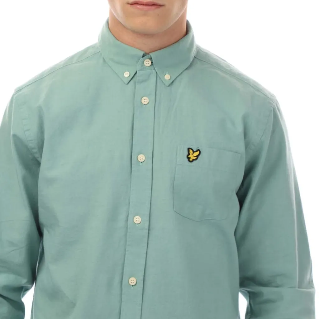 Shirts*Lyle And Scott Cotton Linen Button Down Shirt in Turquoise