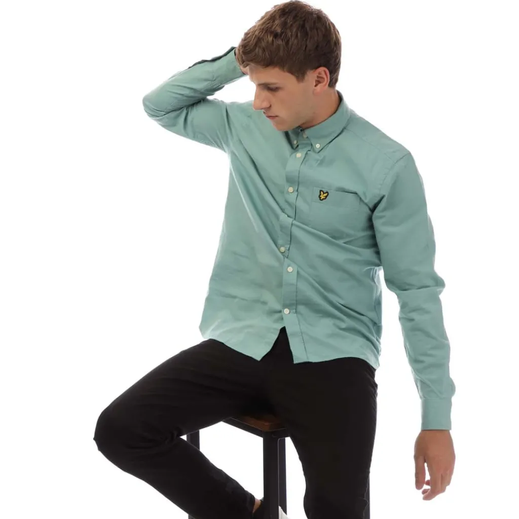 Shirts*Lyle And Scott Cotton Linen Button Down Shirt in Turquoise