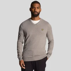 Knitwear*Lyle And Scott Cotton Merino V-Neck Sweater in Grey