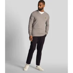 Knitwear*Lyle And Scott Cotton Merino V-Neck Sweater in Grey