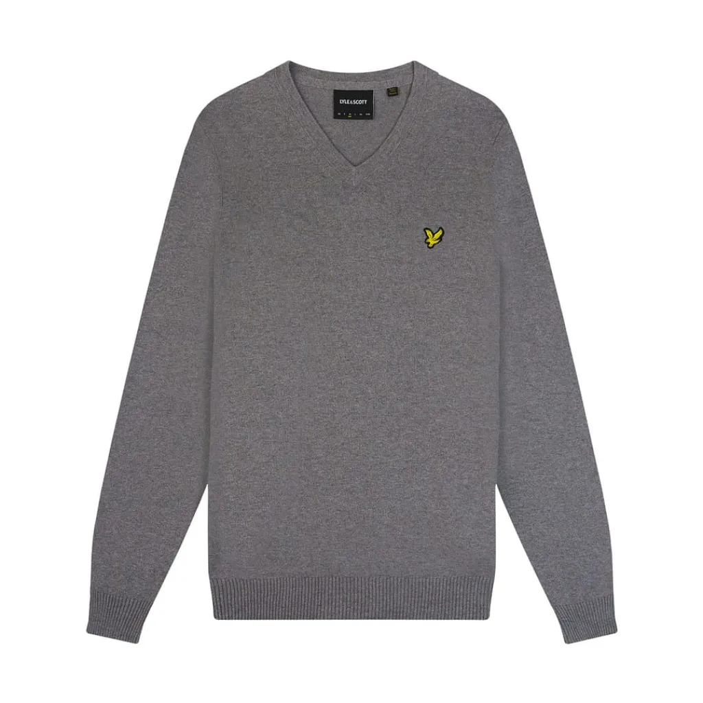 Knitwear*Lyle And Scott Cotton Merino V-Neck Sweater in Grey
