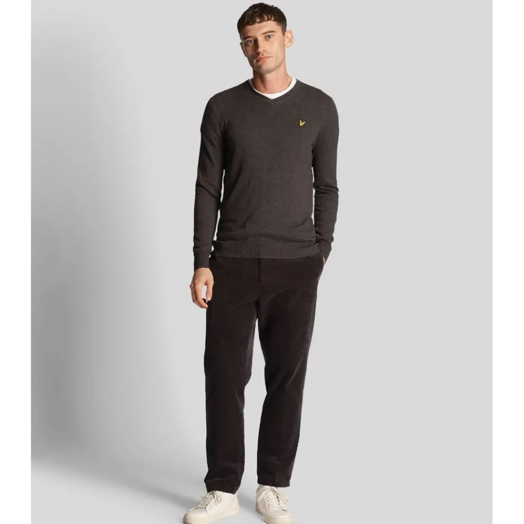 Knitwear*Lyle And Scott Cotton Merino V-Neck Sweater in Charcoal