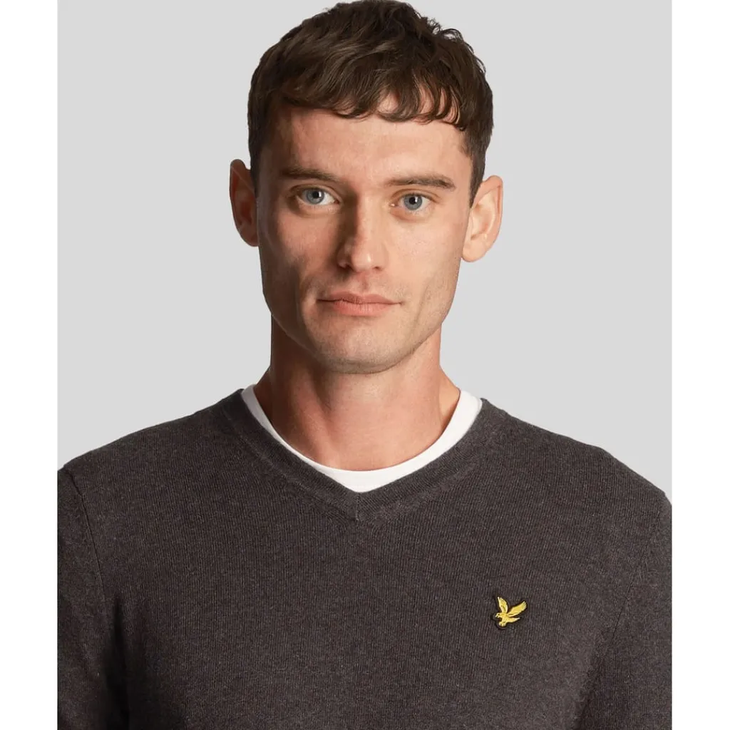 Knitwear*Lyle And Scott Cotton Merino V-Neck Sweater in Charcoal