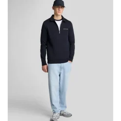 Sweatshirts*Lyle And Scott Embroidered Collared Quarter Zip Sweatshirt in Navy