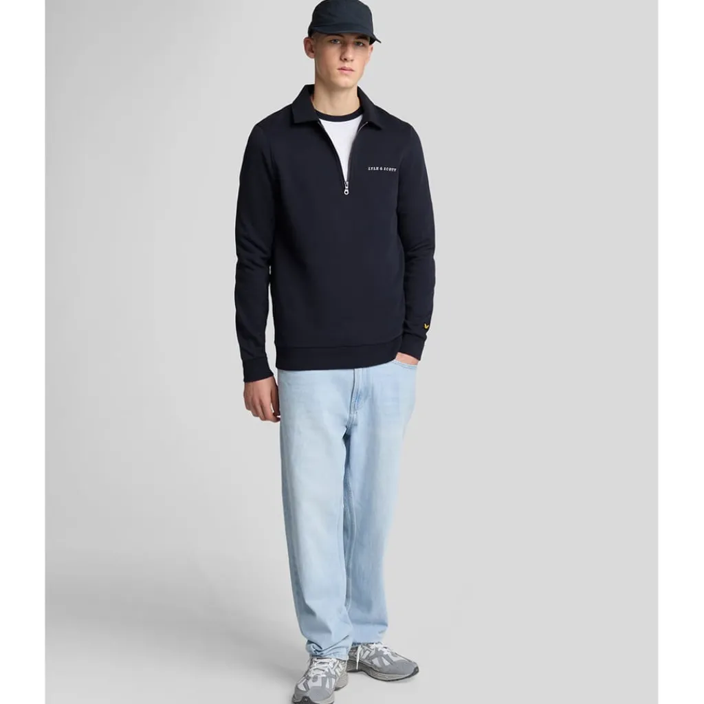 Sweatshirts*Lyle And Scott Embroidered Collared Quarter Zip Sweatshirt in Navy