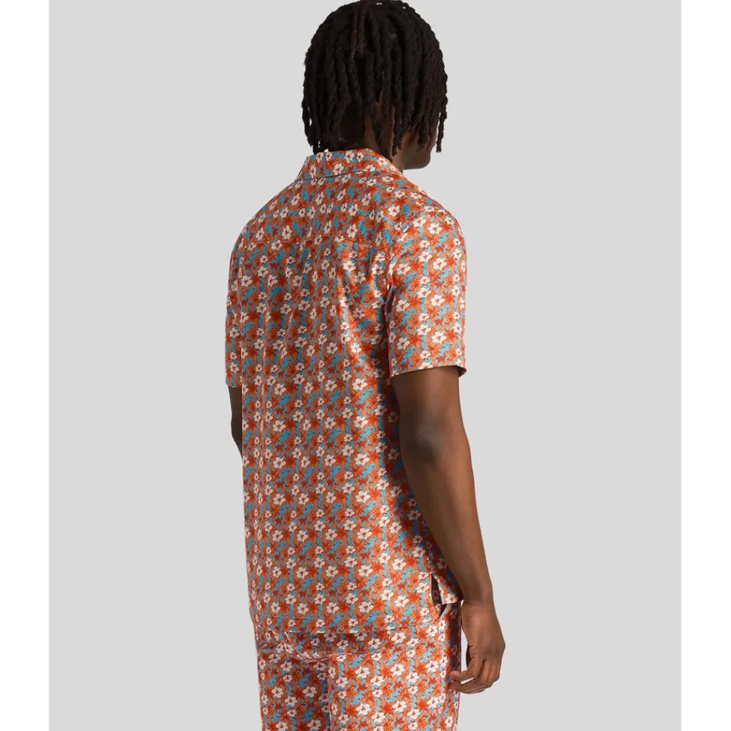 Shirts*Lyle And Scott Floral Print Resort Shirt in Orange