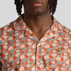 Shirts*Lyle And Scott Floral Print Resort Shirt in Orange