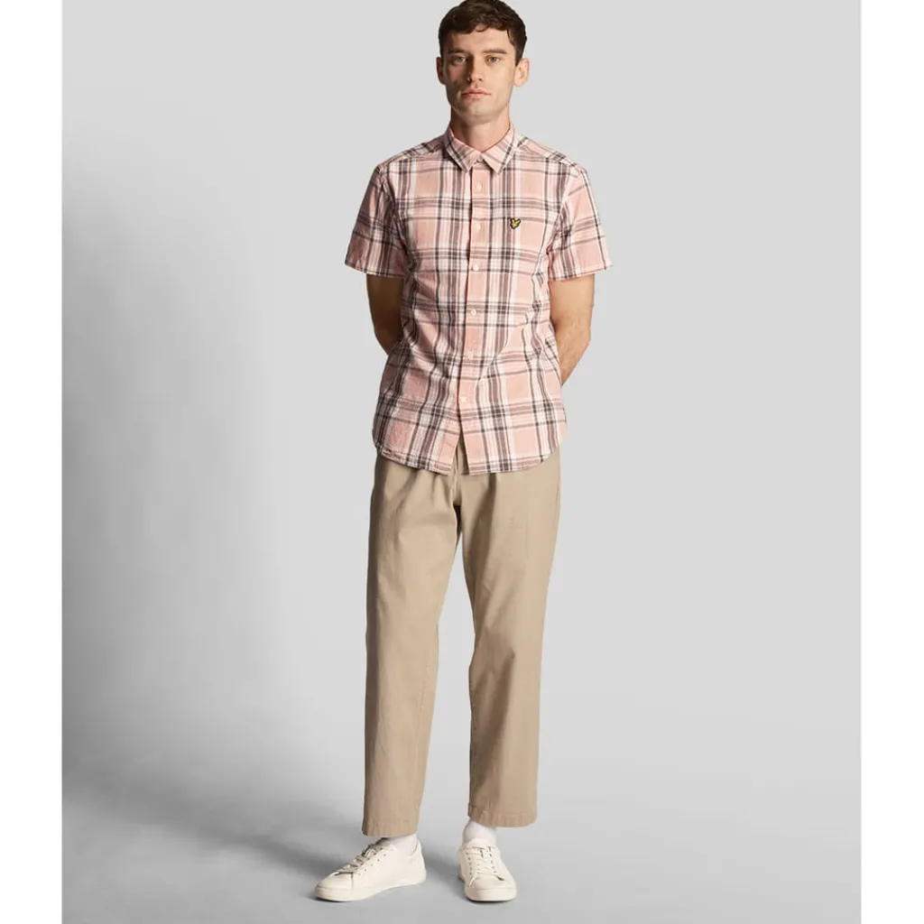 Shirts*Lyle And Scott Linen Check Short Sleeve Shirt in Pink