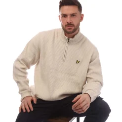 Knitwear*Lyle And Scott Shaker Stitch Quarter-Zip Sweater in Beige