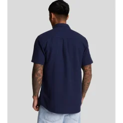 Shirts*Lyle And Scott Short Sleeve Basket Weave Shirt in Navy