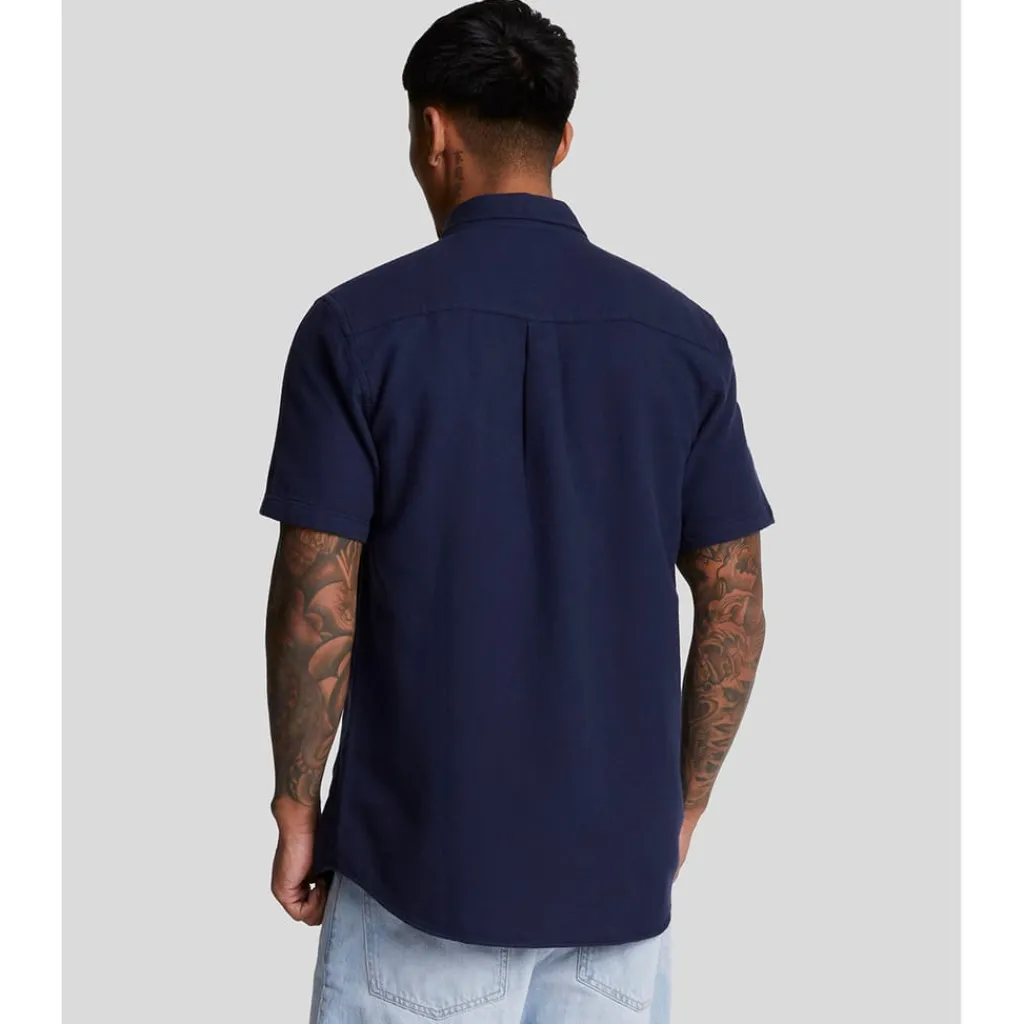 Shirts*Lyle And Scott Short Sleeve Basket Weave Shirt in Navy