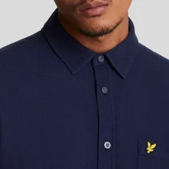 Shirts*Lyle And Scott Short Sleeve Basket Weave Shirt in Navy