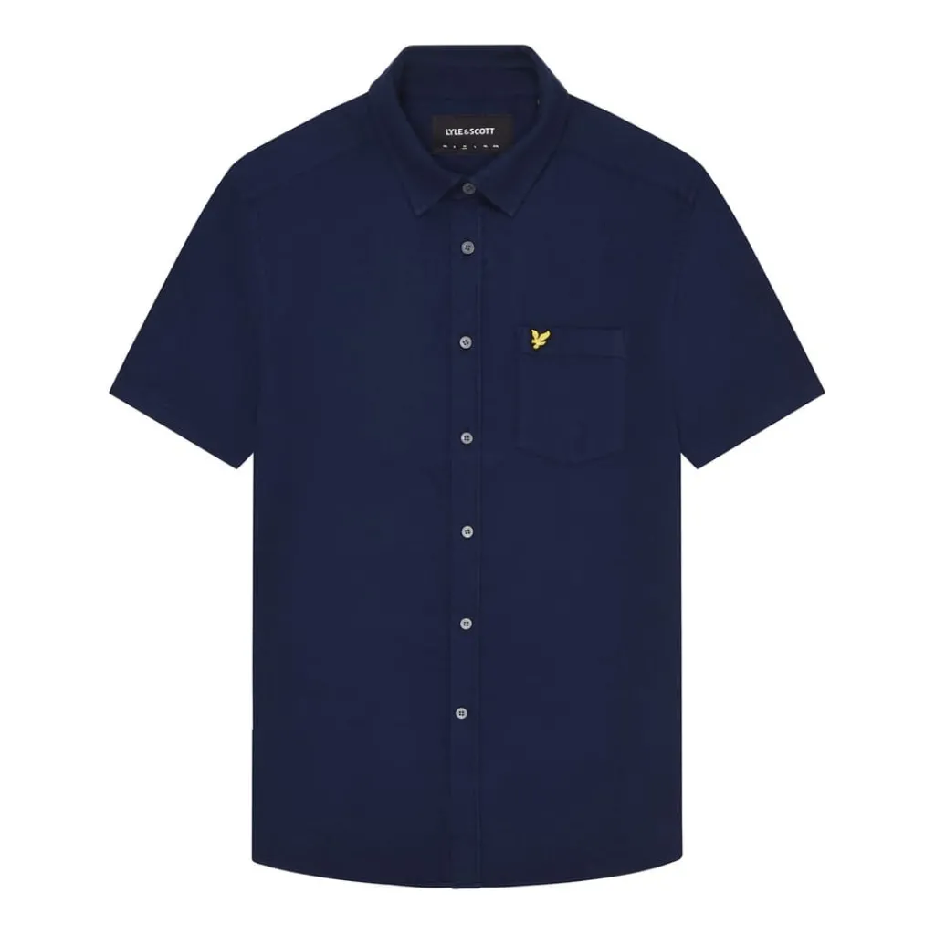 Shirts*Lyle And Scott Short Sleeve Basket Weave Shirt in Navy