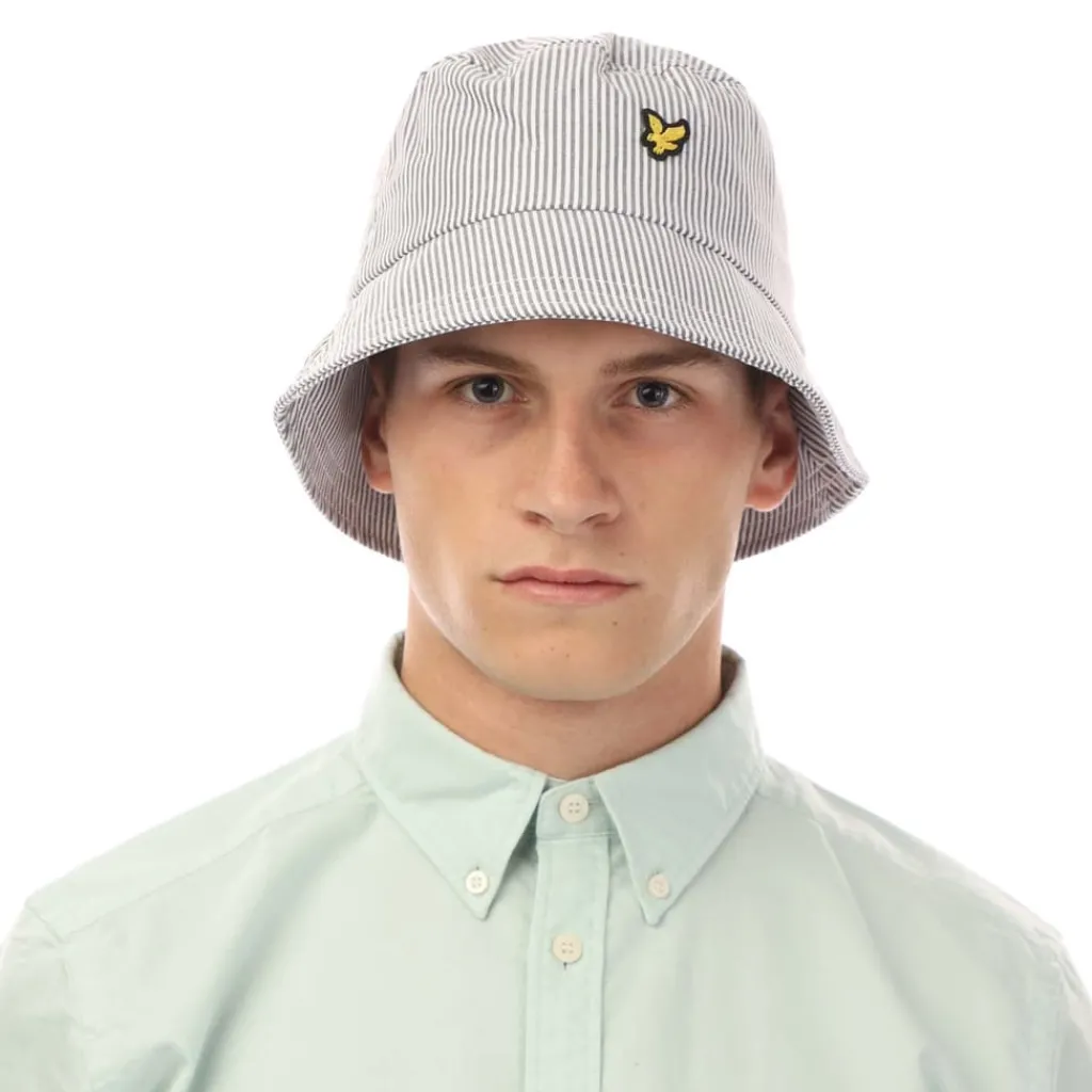 Caps-Hats*Lyle And Scott Stripe Bucket Hat in Grey White
