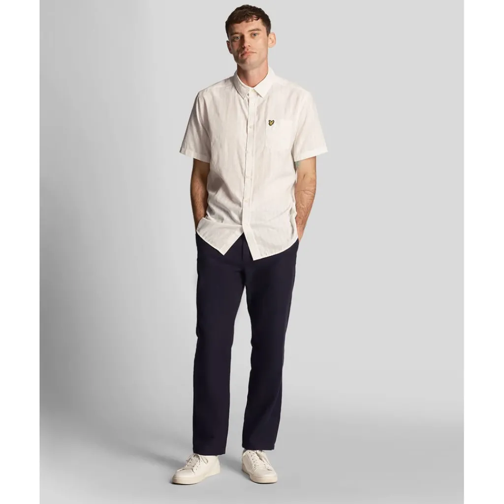 Shirts*Lyle And Scott Textured Stripe Short Sleeve Shirt in White