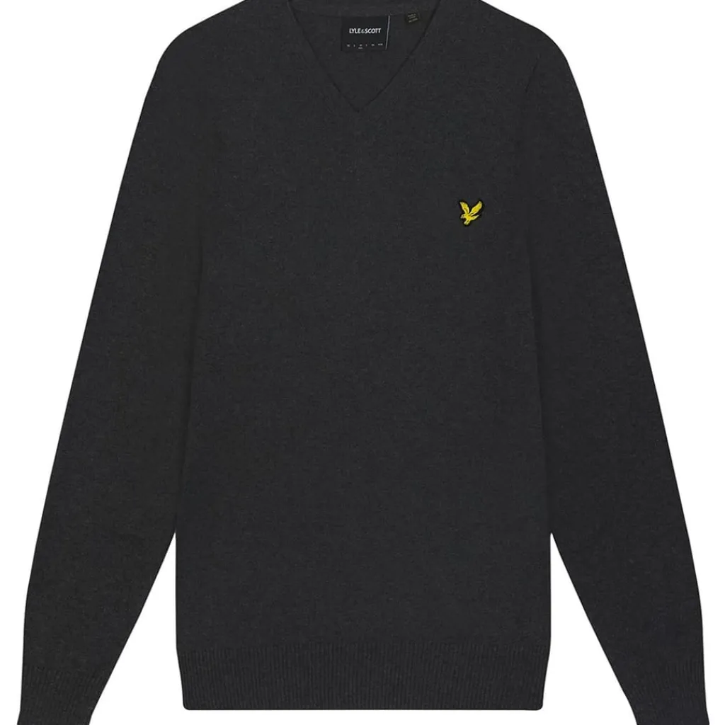 Knitwear*Lyle And Scott V-Neck Ribbed Cuff Long Sleeve Sweater in Grey