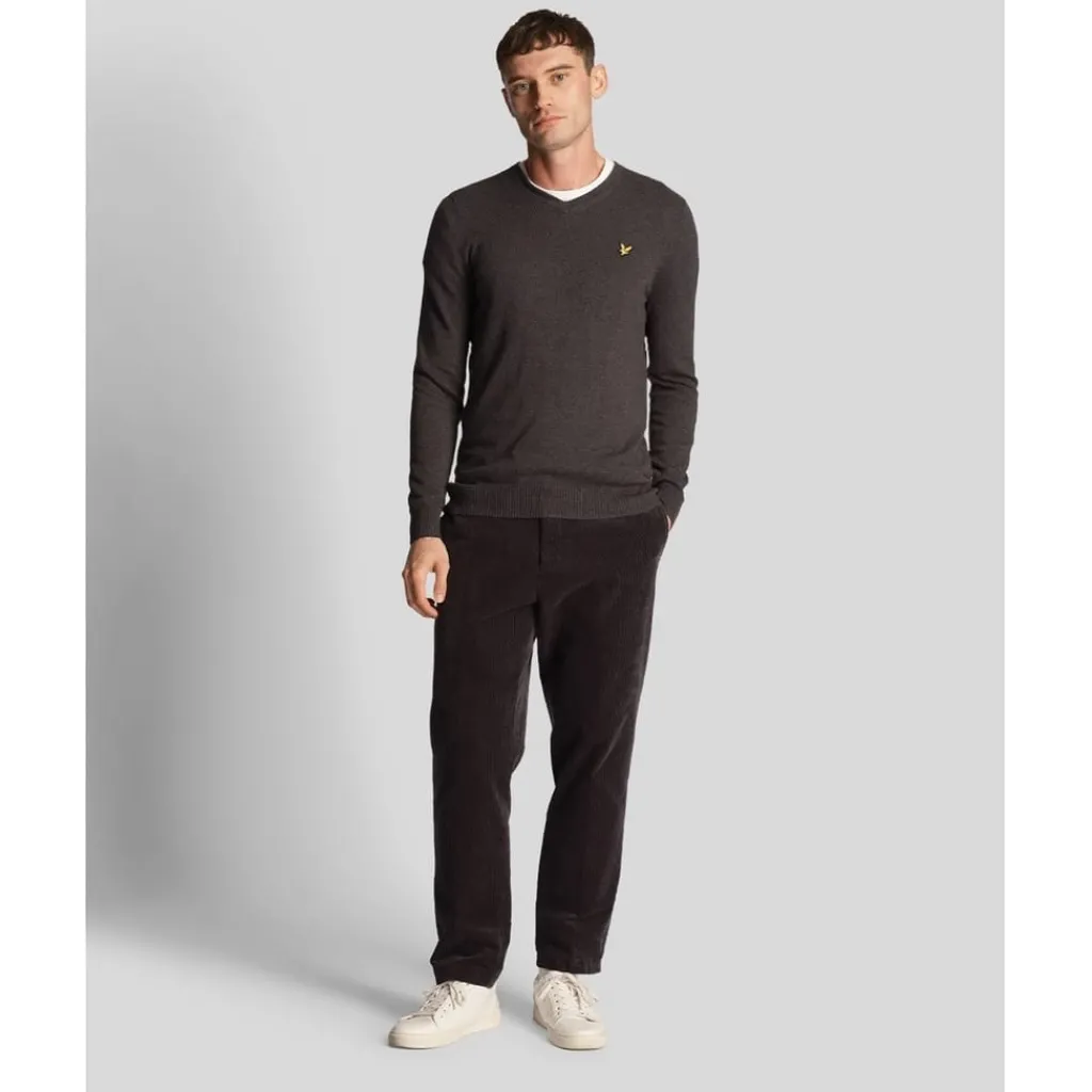 Knitwear*Lyle And Scott V-Neck Ribbed Cuff Long Sleeve Sweater in Grey
