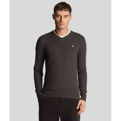 Knitwear*Lyle And Scott V-Neck Ribbed Cuff Long Sleeve Sweater in Grey