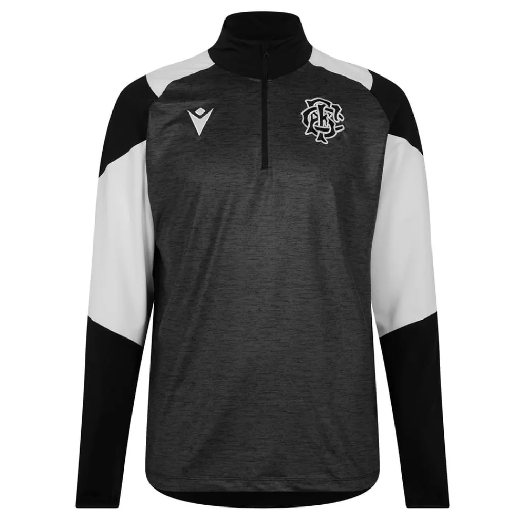 Fitness And Gym Tops*Macron Barbarians Qauter Zip Top 2024 2025 Adults in Black