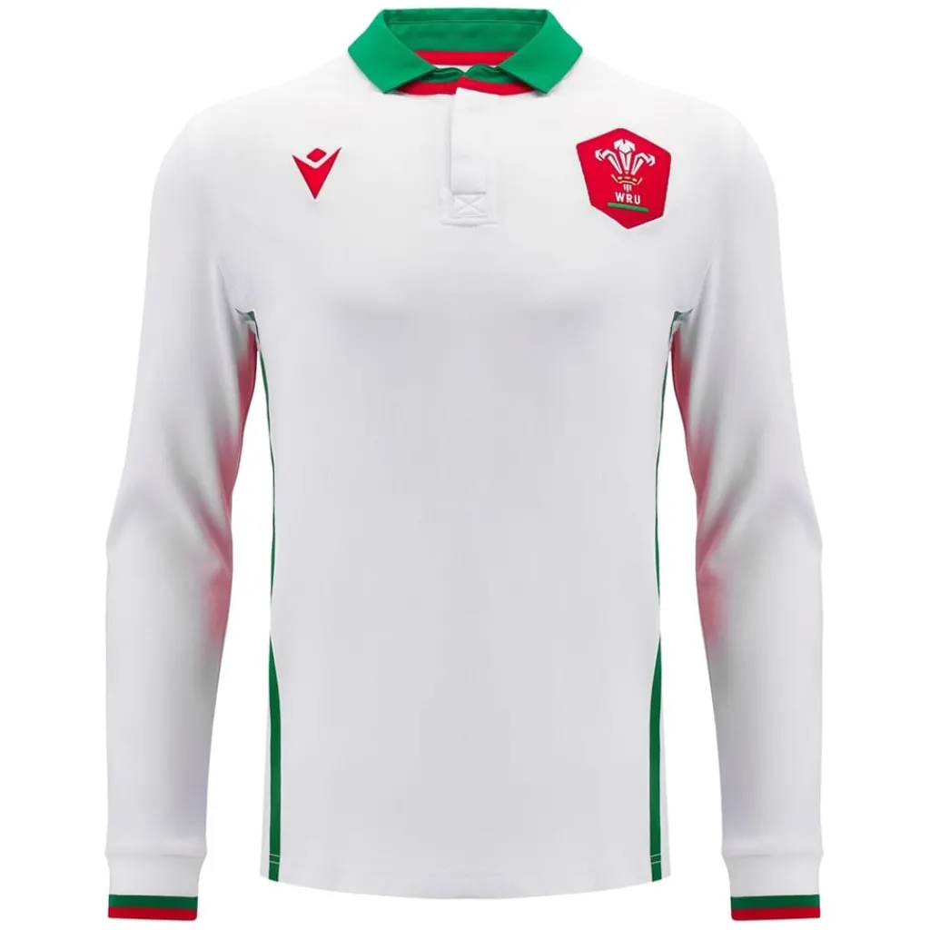 Football And Rugby Clothing*Macron Welsh Rugby Union Long Sleeve Away Shirt 2024 Adults in White
