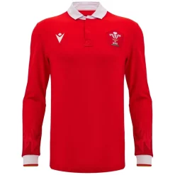 Football And Rugby Clothing*Macron Welsh Rugby Union Home Long Sleeve Shirt 2024 2025 Adults in Red