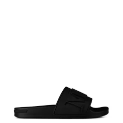 Beach Shoes*Mallet Split Logo Sliders in Black