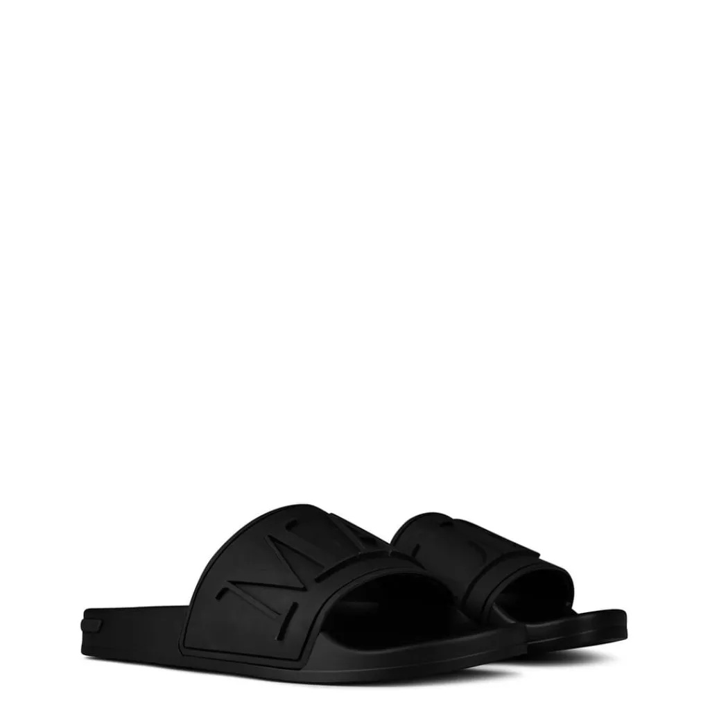 Beach Shoes*Mallet Split Logo Sliders in Black