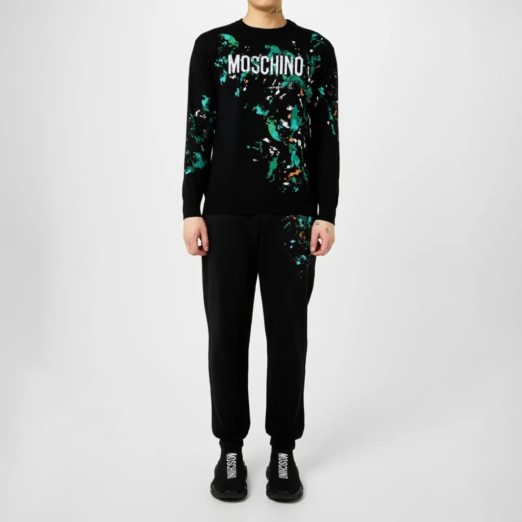 Knitwear*Moschino Paint Knit Sweatshirt in Black
