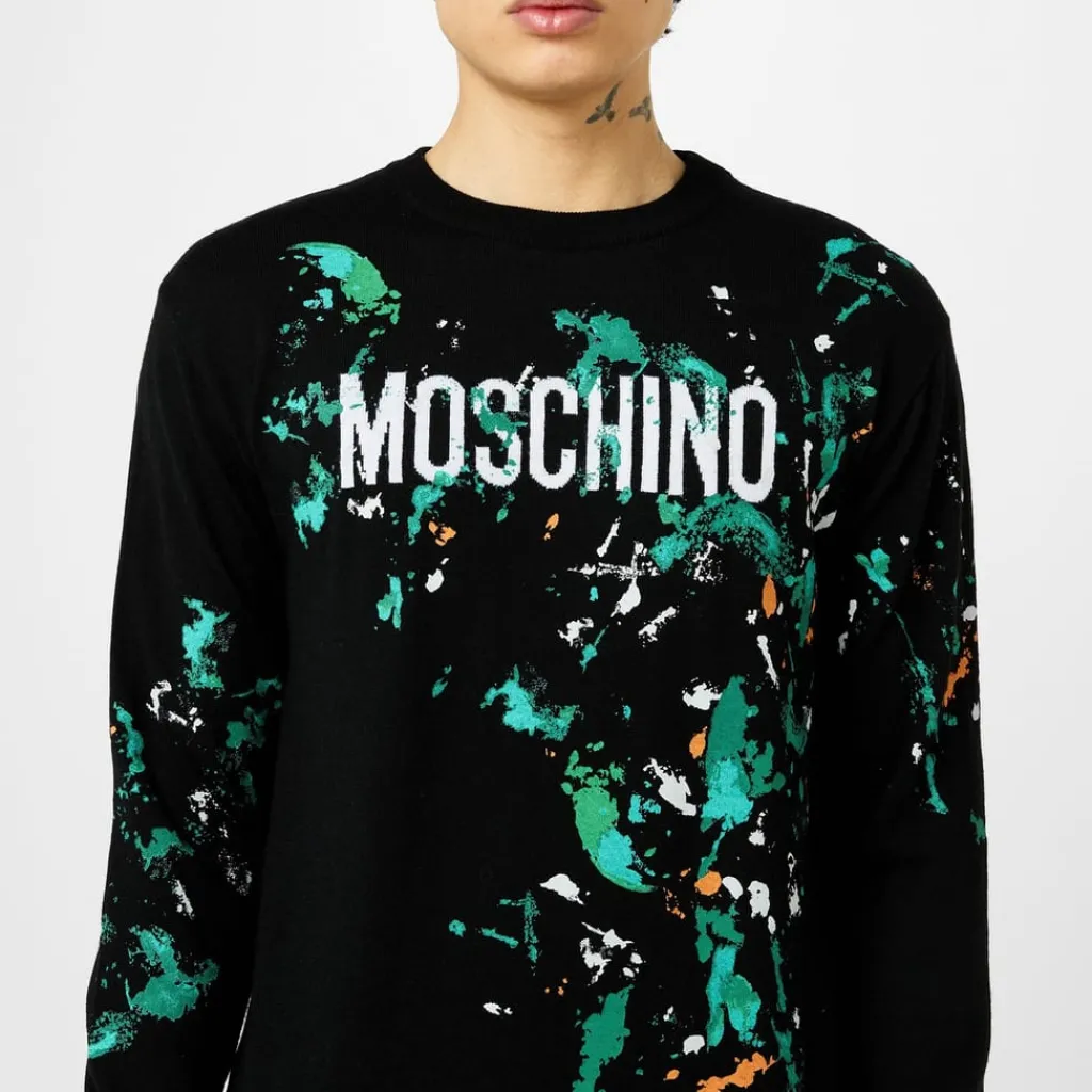Knitwear*Moschino Paint Knit Sweatshirt in Black