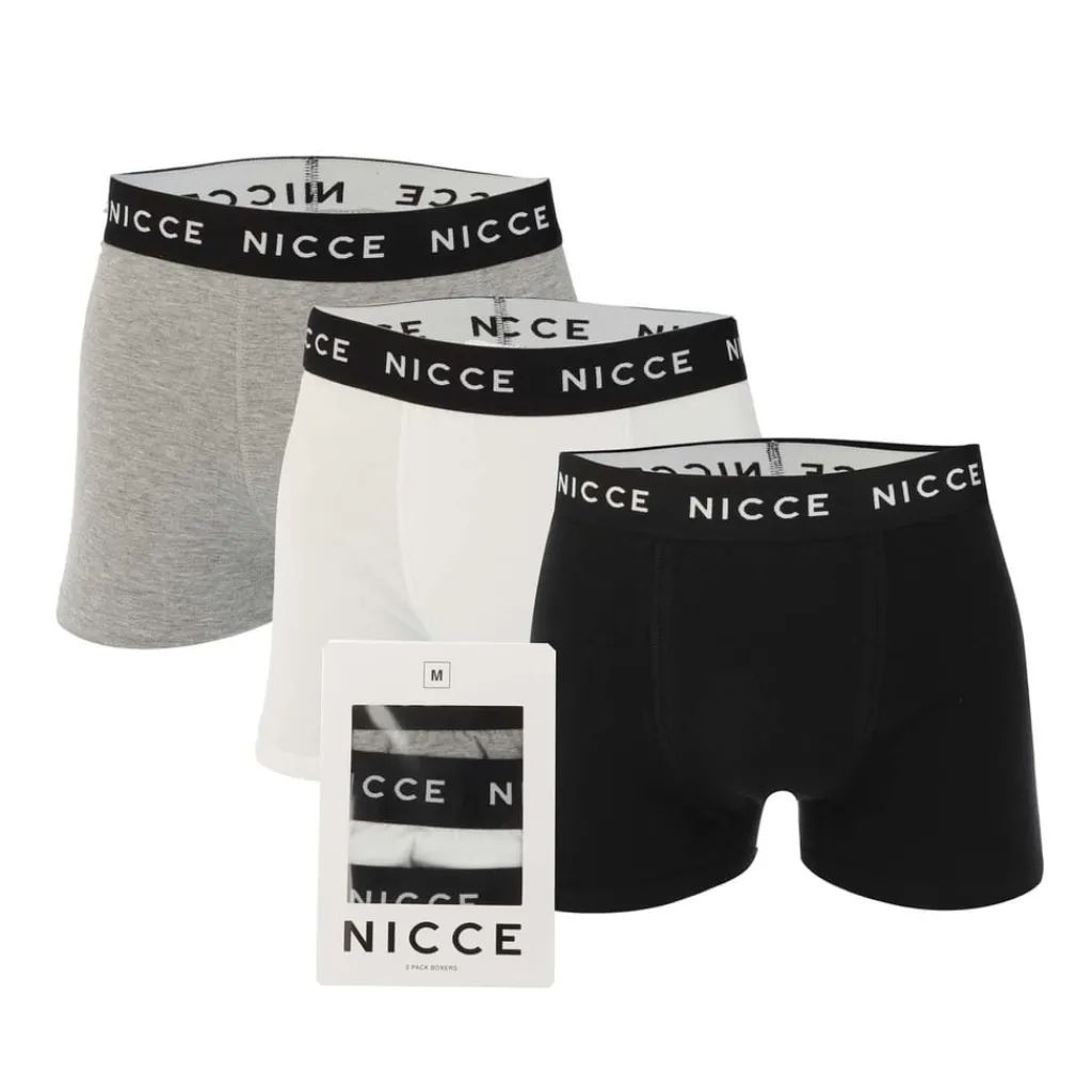 Gifts*NICCE Mens Luzern 3 Pack Boxer Shorts in Black Grey White