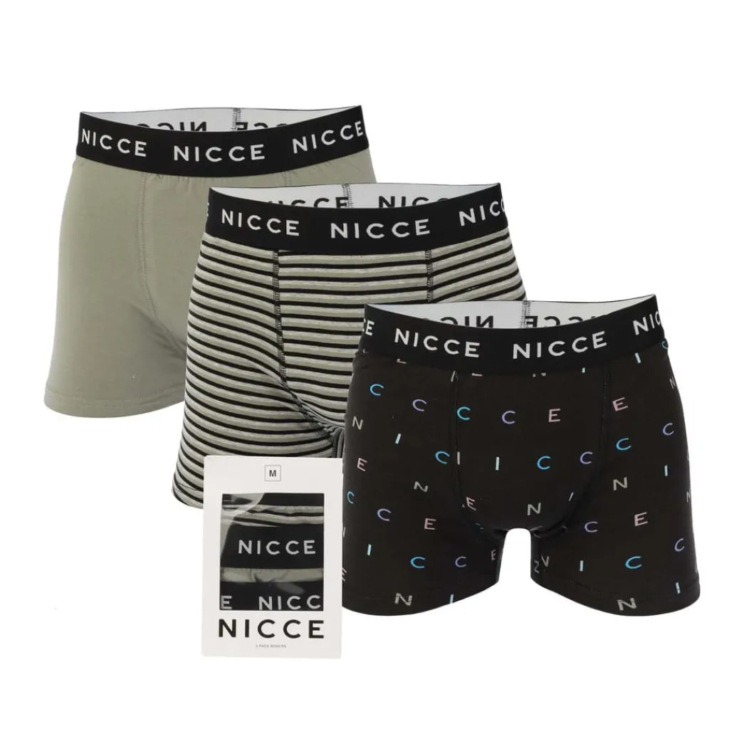 Gifts*NICCE Mens Zarif 3 Pack Boxer Shorts in Black Grey