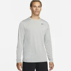 Fitness And Gymwear*Nike Legend Long Sleeve Crew Neck T-Shirt in Grey