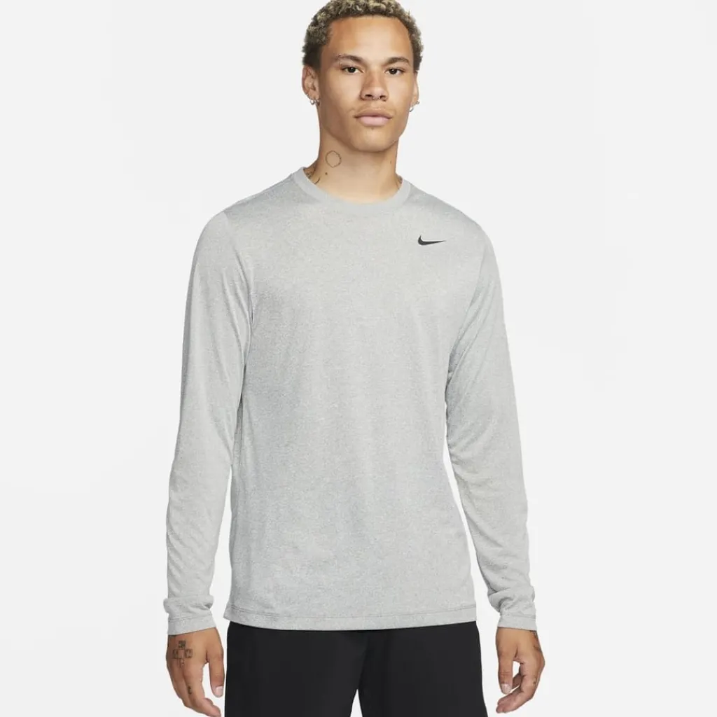 Fitness And Gymwear*Nike Legend Long Sleeve Crew Neck T-Shirt in Grey