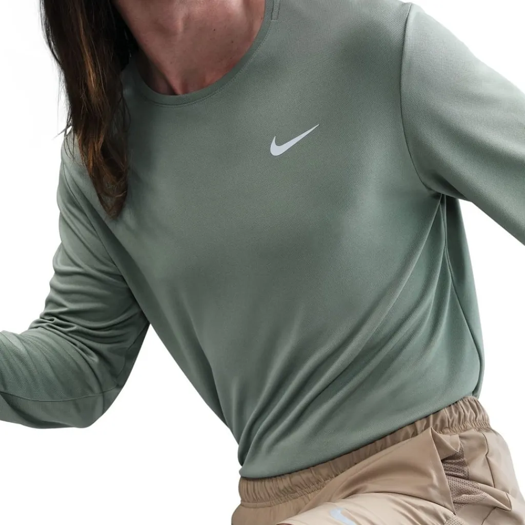 Fitness And Gymwear|Fitness And Gym Tops*Nike Mens Miler Dri Fit Uv Long Sleeve Running Top in Green