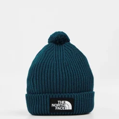 Caps-Hats*North Face Tnf Logo Box Pom Beanie Gardenia wh in Blue